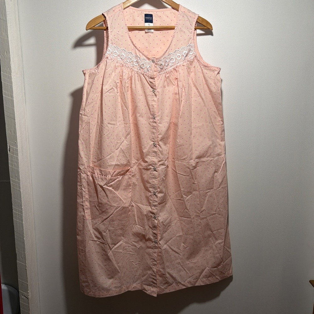 Basic Editions Women Nightgown Medium Peach Polka Dot Embroidered Sleeveless